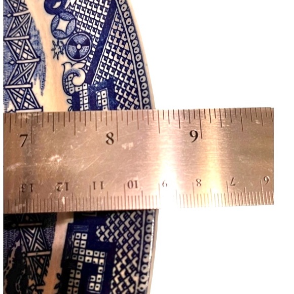 Vintage Blue Willow Chinoiserie blue white vegetable bowl occupied Japan 8.5”x12 - Picture 9 of 11